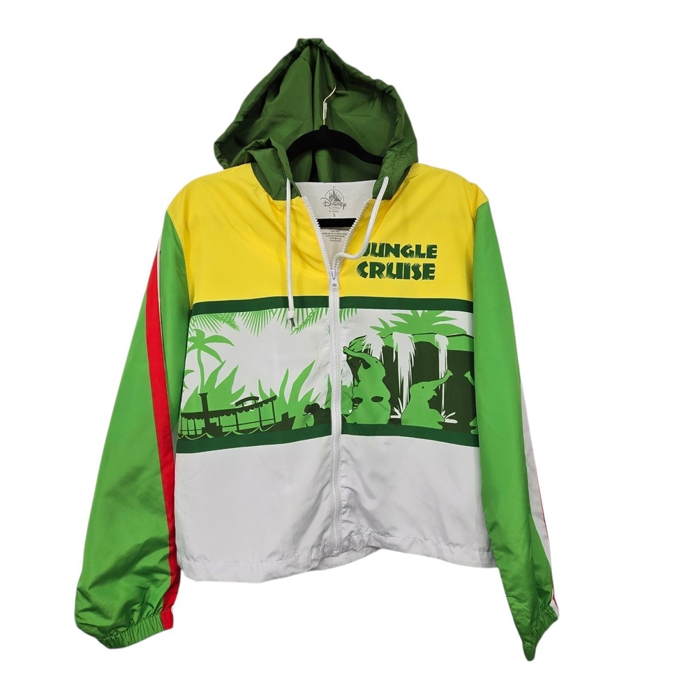 Disney Parks Jungle Cruise Windbreaker Jacket Womens MED Hood Pockets Zip Animal